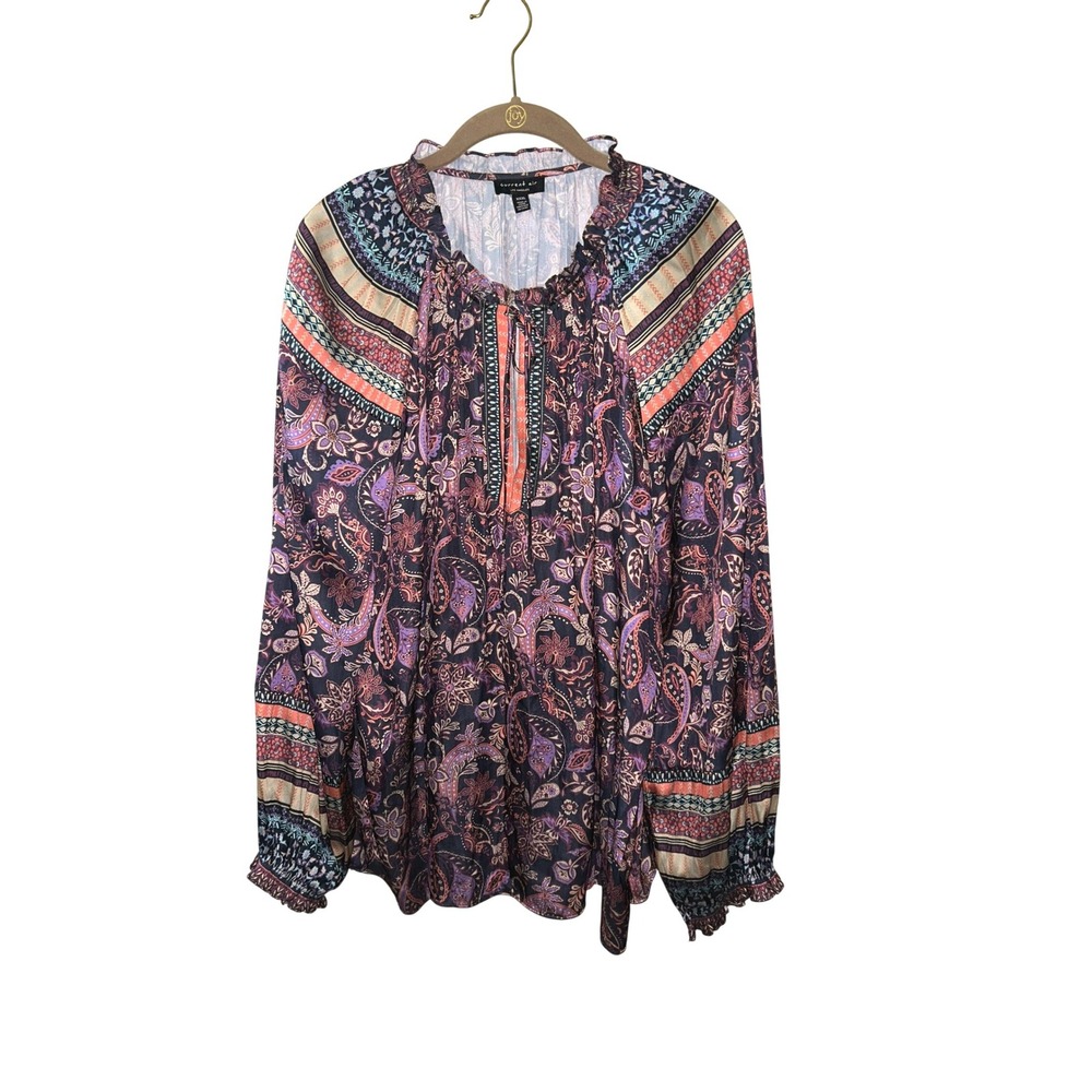 Current Air Los Angeles Paisley Mixed Print Boho Blouse Purple XXL